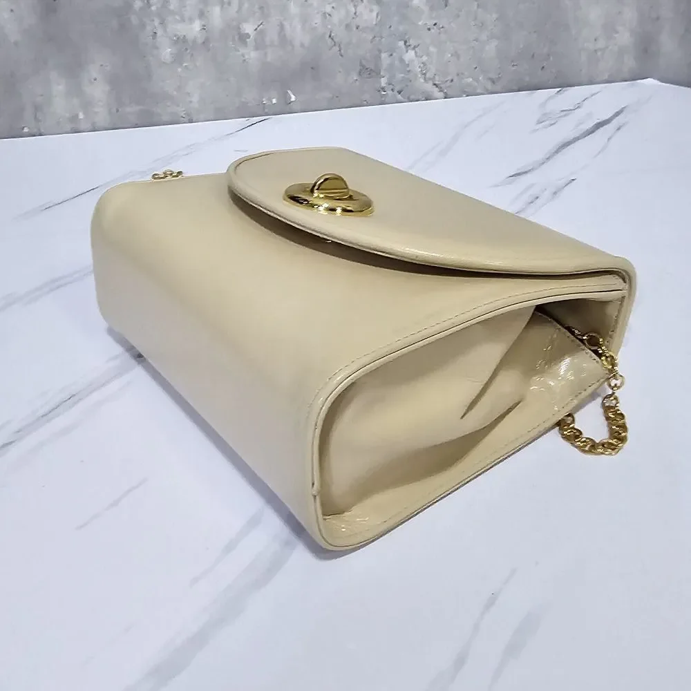 Vintage 60s Theodore Taupe Cream Mini‎ Leather Crossbody Bag with Gold Hardware